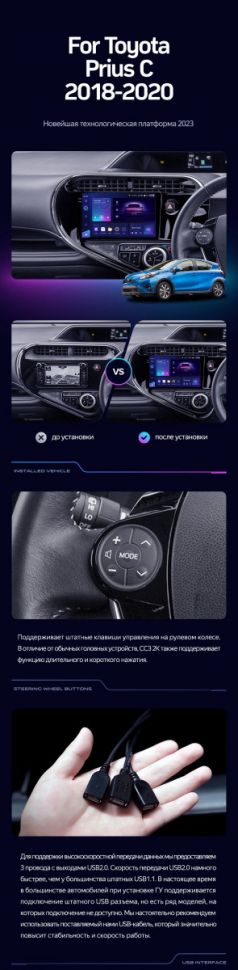Штатная магнитола Teyes CC3 2K 6/128 Toyota Prius C (2018-2020) Правый руль