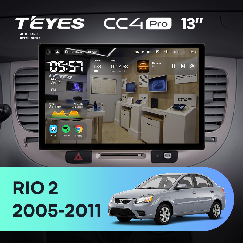 Штатная магнитола Teyes CC4 Pro 8/128 Kia Rio 2 (2005-2011) F1 (13&quot;)