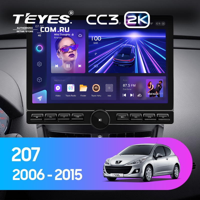 Штатная магнитола Teyes CC3 2K 6/128 Peugeot 207 (2006-2015) (13&quot; с кнопками)