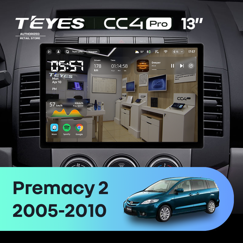 Штатная магнитола Teyes CC4 Pro 8/128 Mazda Premacy 2 (2005-2010) (13&quot;)