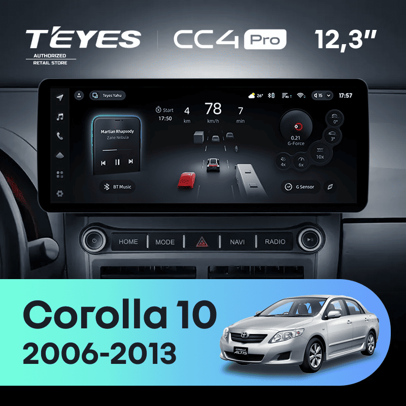 Штатная магнитола Teyes CC4 Pro 12.3" 12/256 Toyota Corolla 10 E140 E150 (2006-2013)