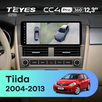 Штатная магнитола Teyes CC4 Pro 12.3" 360 12/256 Nissan Tiida C11 (2004-2013) (серая с кнопками на руле)