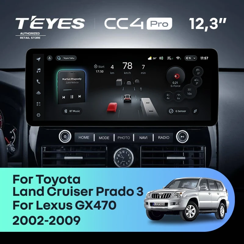 Штатная магнитола Teyes CC4 Pro 12.3" 12/256 Lexus GX470 (2002-2009)