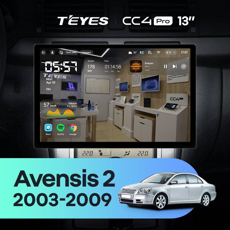Штатная магнитола Teyes CC4 Pro 8/128 Toyota Avensis T250 (2003-2009) (13&quot;)