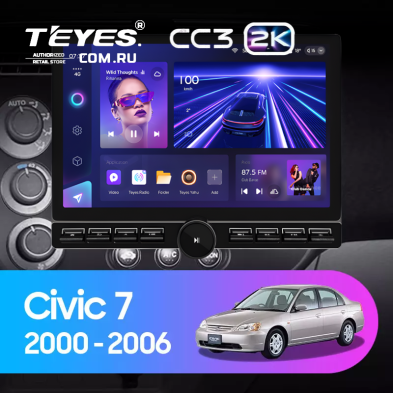 Штатная магнитола Teyes CC3 2K 6/128 Honda Civic 7 (2000-2006) F1 (13&quot; с кнопками)