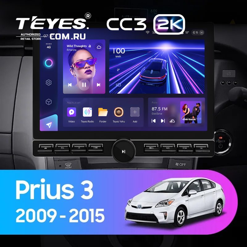 Штатная магнитола Teyes CC3 2K 6/128 Toyota Prius 3 XW30 (2009-2015) F2 Правый руль (13&quot; с кнопками)