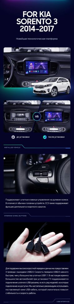 Штатная магнитола Teyes CC3L 4/32 Kia Sorento 3 Prime (2014-2017) Тип-A