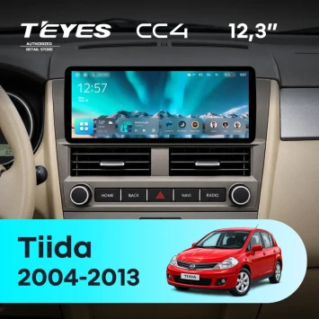 Штатная магнитола Teyes CC4 12.3" 6/64 Nissan Tiida C11 (2004-2013) (серая с кнопками на руле)