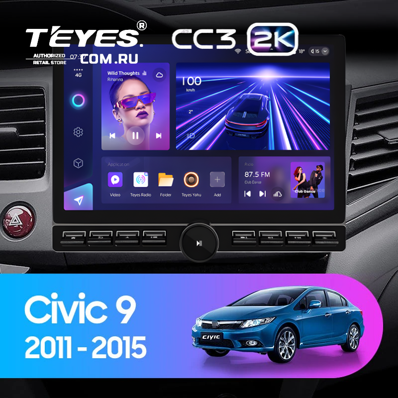 Штатная магнитола Teyes CC3 2K 6/128 Honda Civic 9 FB FK FD (2011-2015) (13&quot; с кнопками)