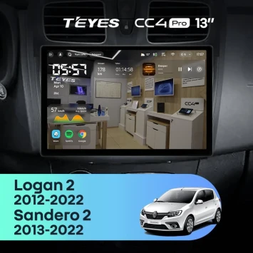 Штатная магнитола Teyes CC4 Pro 12/256 Renault Logan 2 (2012-2022) F1 (13")