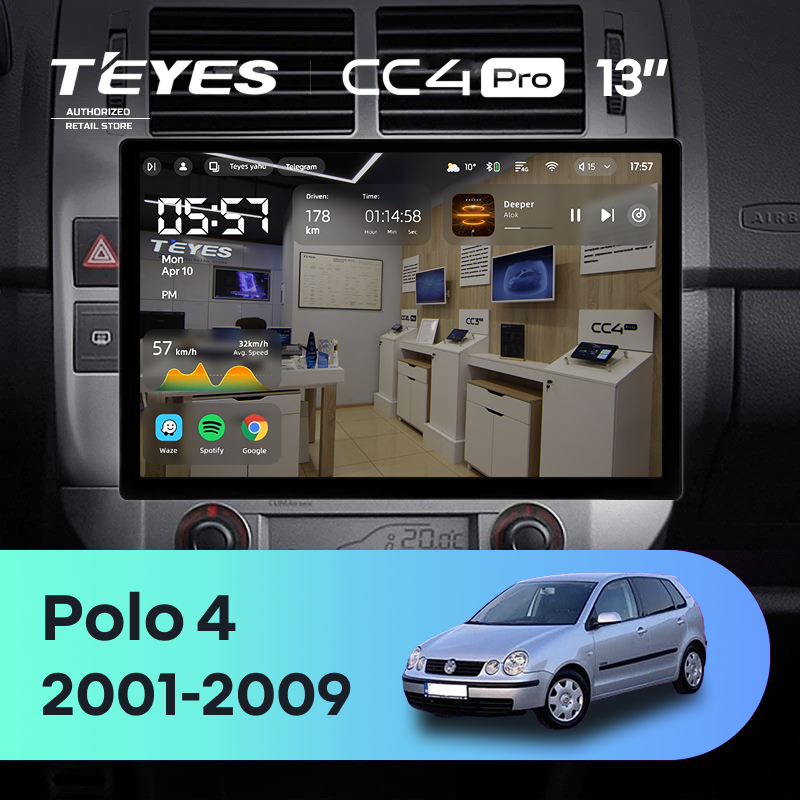 Штатная магнитола Teyes CC4 Pro 8/128 Volkswagen Polo Mk4 (2001-2009) F2 (13&quot;)