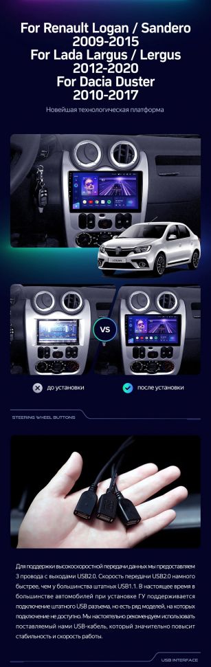 Штатная магнитола Teyes CC3 2K 4/64 Renault Logan 1 (2010-2015)