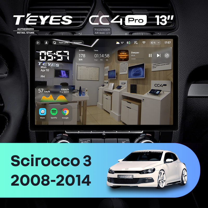 Штатная магнитола Teyes CC4 Pro 8/128 Volkswagen Scirocco (2008-2014) F1 (13&quot;)