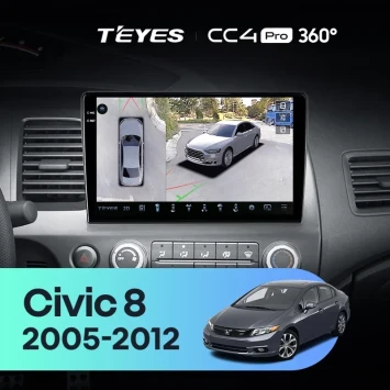Штатная магнитола Teyes CC4 Pro 360 8/128 Honda Civic 8 FK FN FD (2005-2012) Правый руль
