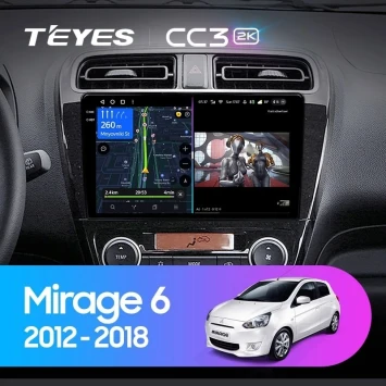Штатная магнитола Teyes CC3 2K 360 6/128 Mitsubishi Mirage 6 (2012-2018)