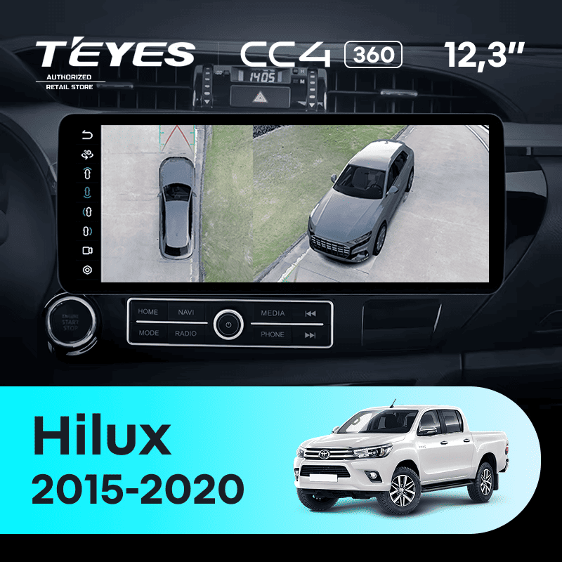 Штатная магнитола Teyes CC4 12.3" 360 8/128 Toyota Hilux Pick Up AN120 (2015-2020)