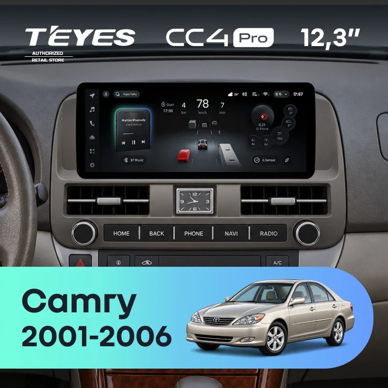 Штатная магнитола Teyes CC4 Pro 12.3" 8/128 Toyota Camry 5 XV 30 (2001-2006) (серая, с кнопками на руле)