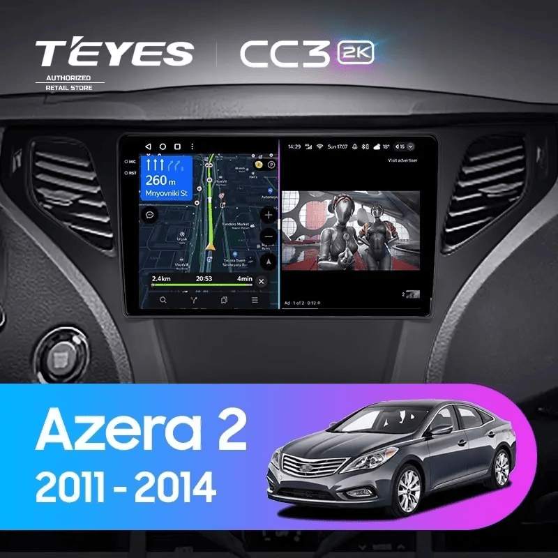 Штатная магнитола Teyes CC3 2K 6/128 Hyundai Azera 2 (2011-2014) F2