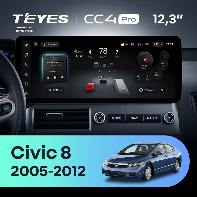 Штатная магнитола Teyes CC4 Pro 12.3" 8/128 Honda Civic 8 FK FN FD (2005-2012)