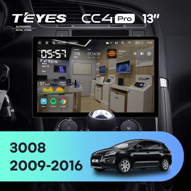 Штатная магнитола Teyes CC4 Pro 8/128 Peugeot 3008 1 (2009-2016) F2 (13&quot;)