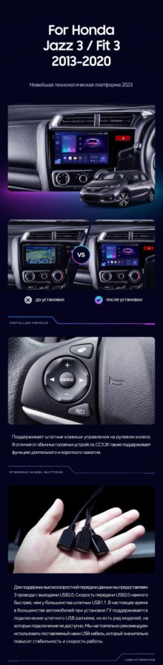 Штатная магнитола Teyes CC3 2K 4/32 Honda Jazz 3 (2015-2020) Тип-A Правый руль