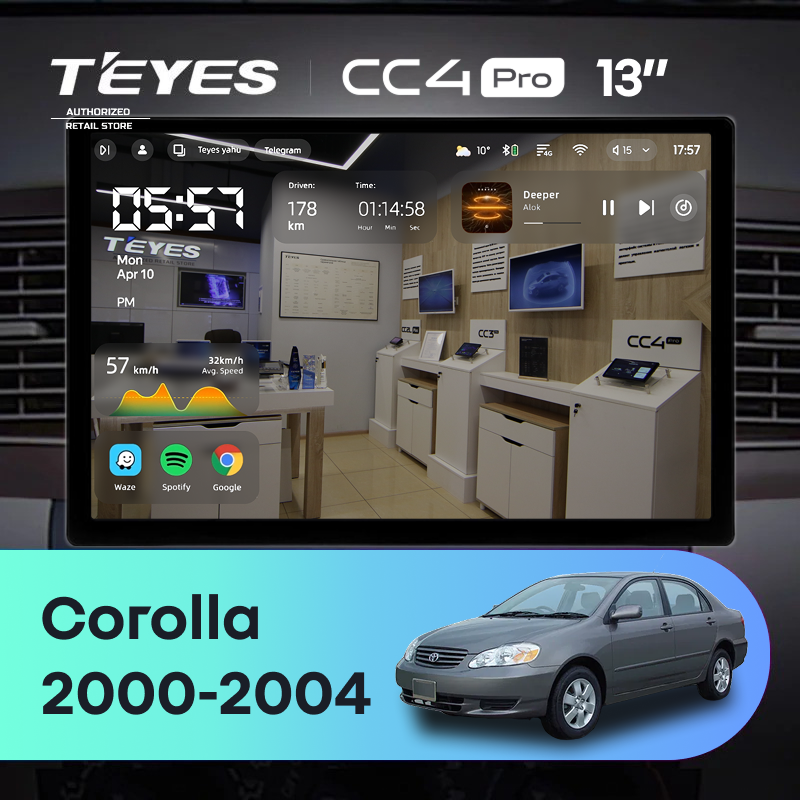 Штатная магнитола Teyes CC4 Pro 8/128 Toyota Corolla E130 E120 (2000-2004) (13&quot;)