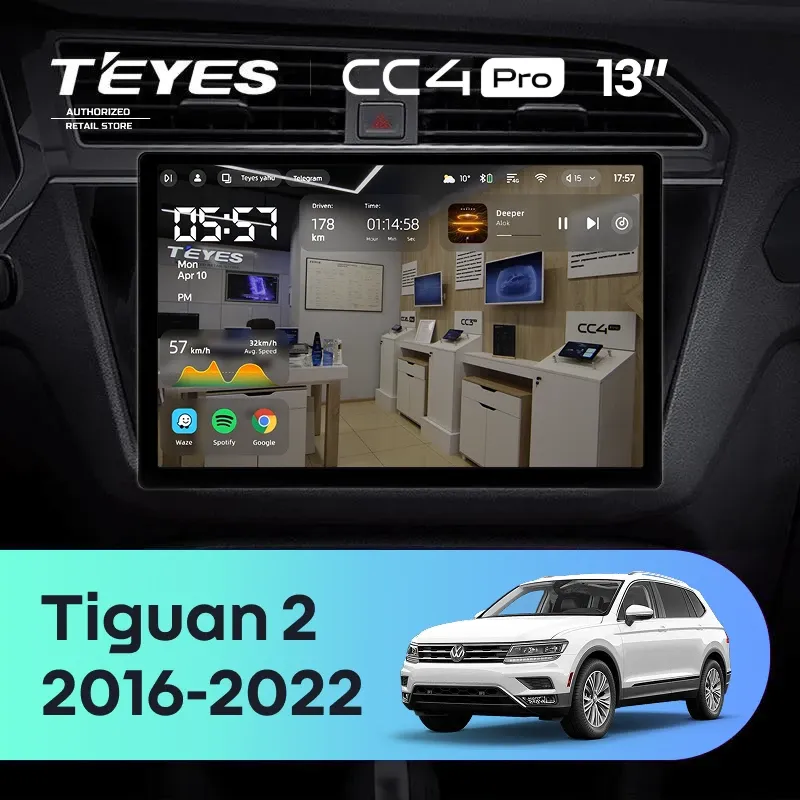 Штатная магнитола Teyes CC4 Pro 8/128 Volkswagen Tiguan 2 (2016-2022) Тип-B (13")