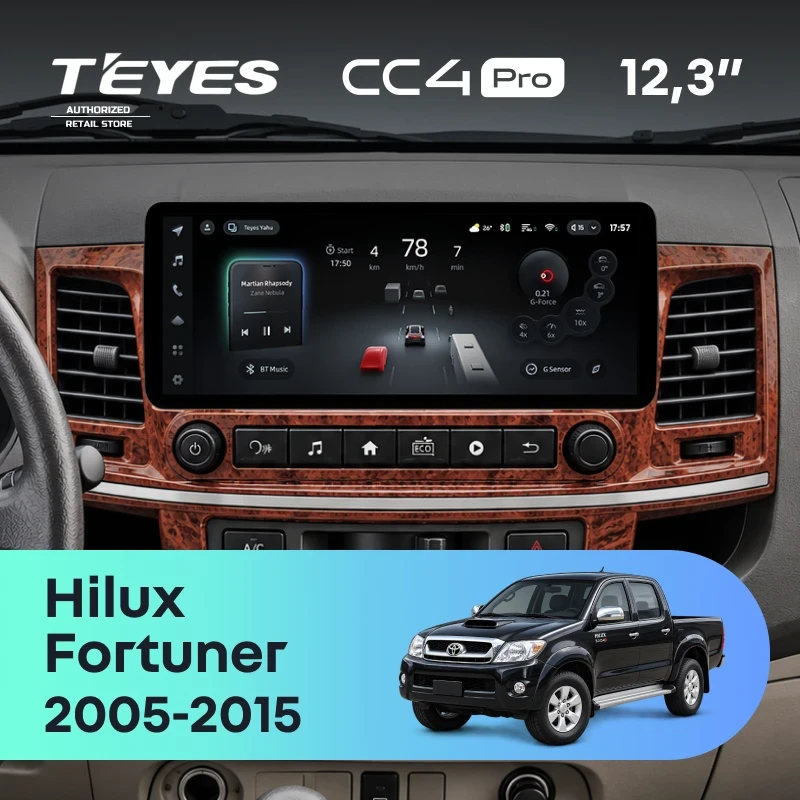 Штатная магнитола Teyes CC4 Pro 12.3" 8/128 Toyota Hilux (2008-2015) (с конд., без кнопок на руле)
