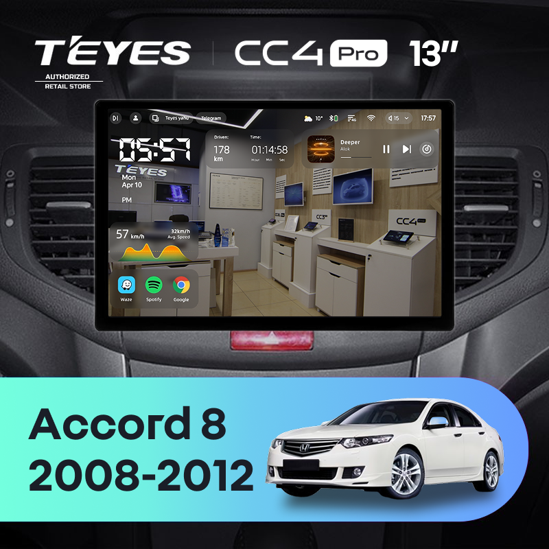 Штатная магнитола Teyes CC4 Pro 8/128 Honda Accord 8 (2008-2012) (13&quot;)