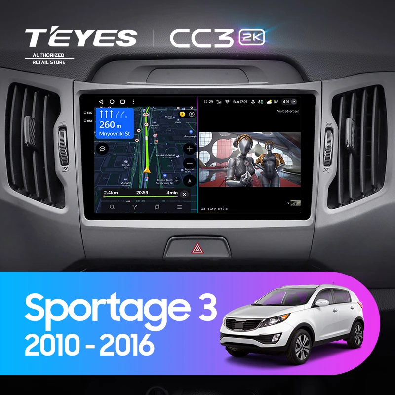 Штатная магнитола Teyes CC3 2K 4/64 Kia Sportage 3 SL (2010-2016) Тип-A