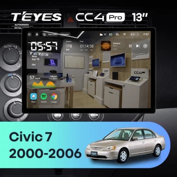 Штатная магнитола Teyes CC4 Pro 8/128 Honda Civic 7 (2000-2006) F1 (13")