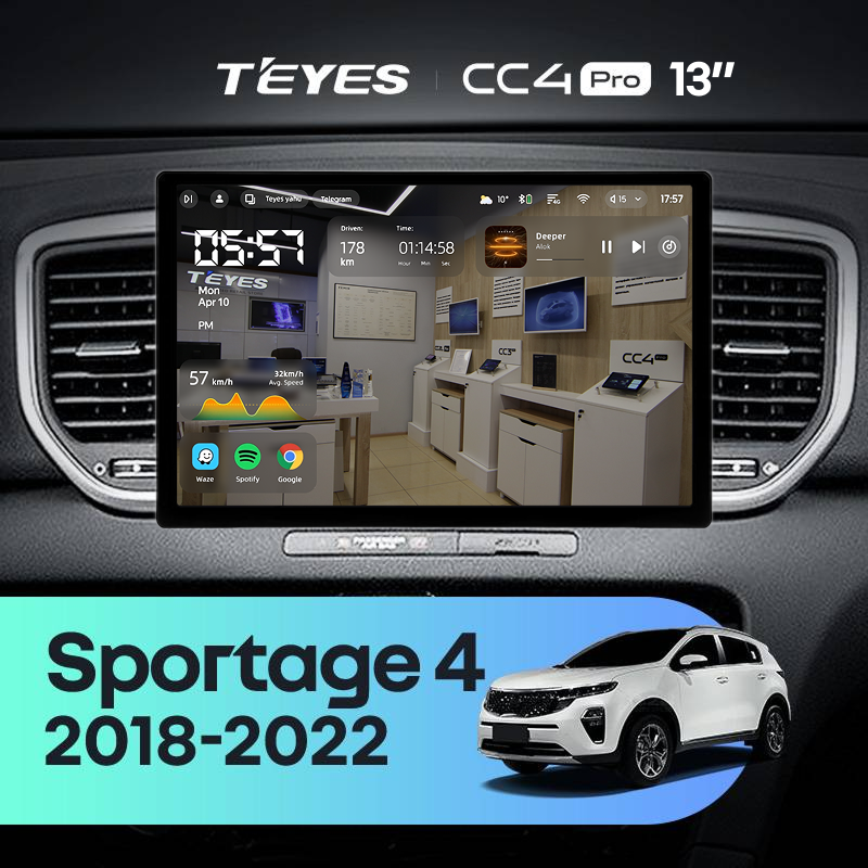 Штатная магнитола Teyes CC4 Pro 8/128 Kia Sportage 4 QL (2018-2022) Тип-A (13&quot;)