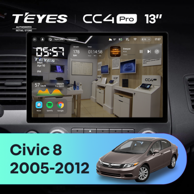 Штатная магнитола Teyes CC4 Pro 8/128 Honda Civic 8 FK FN FD (2005-2012) (13&quot;)