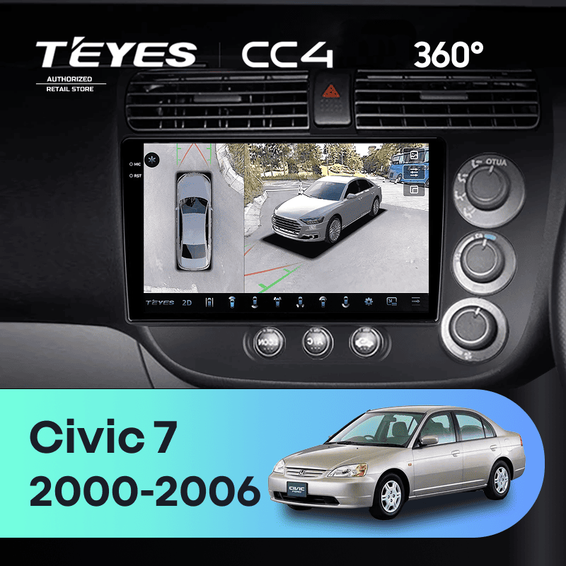 Штатная магнитола Teyes CC4 360 6/64 Honda Civic 7 (2000-2006) F3 Правый руль