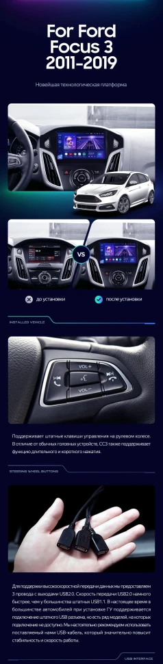 Штатная магнитола Teyes CC3 6/128 Ford Focus 3 (2011-2019)