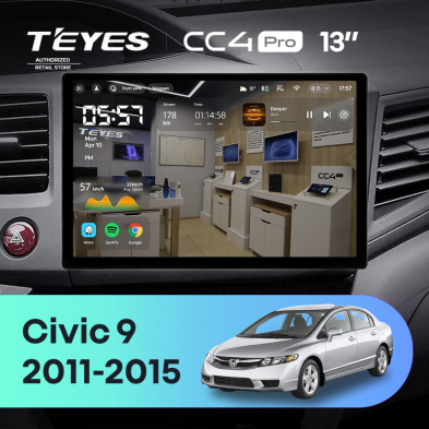Штатная магнитола Teyes CC4 Pro 8/128 Honda Civic 9 FB FK FD (2011-2015) (13&quot;)
