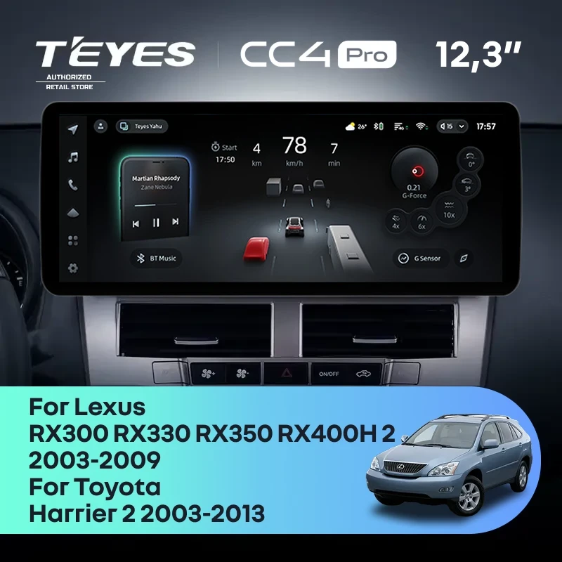 Штатная магнитола Teyes CC4 Pro 12.3" 8/128 Lexus RX300 RX330 RX350 RX400H (2003-2009) Тип-A