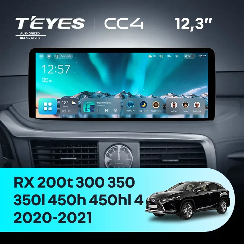 Штатная магнитола Teyes CC4 12.3" 8/128 Lexus RX200t RX300 RX350 RX350l RX450h RX450hl AL20 IV (2020-2021)