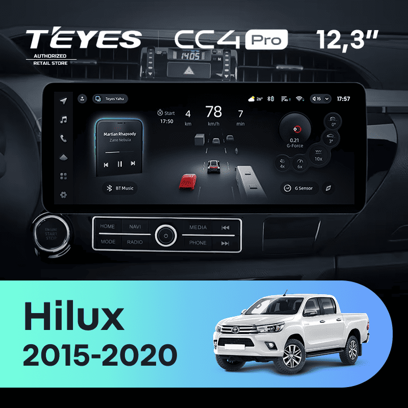 Штатная магнитола Teyes CC4 Pro 12.3" 12/256 Toyota Hilux Pick Up AN120 (2015-2020)
