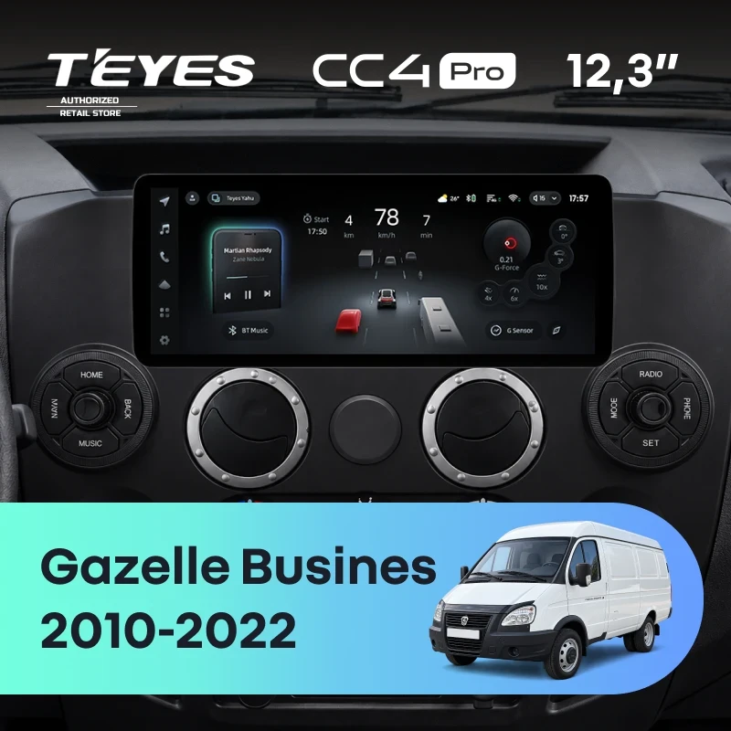 Штатная магнитола Teyes CC4 Pro 12.3" 8/128 GAZ Gazelle Busines (2010-2022) (авто с клим., с RGB деф.)