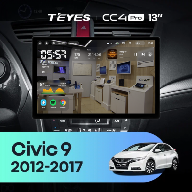 Штатная магнитола Teyes CC4 Pro 8/128 Honda Civic 9 FK FB (2012-2017) (13&quot;)
