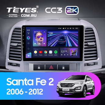 Штатная магнитола Teyes CC3 2K 4/32 Hyundai Santa Fe 2 (2006-2012) (Серебро)