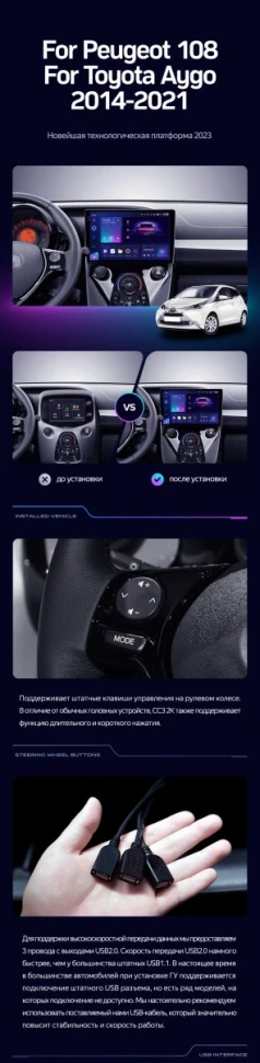 Штатная магнитола Teyes CC3 2K 4/32 Peugeot 108 (2014-2021) F1