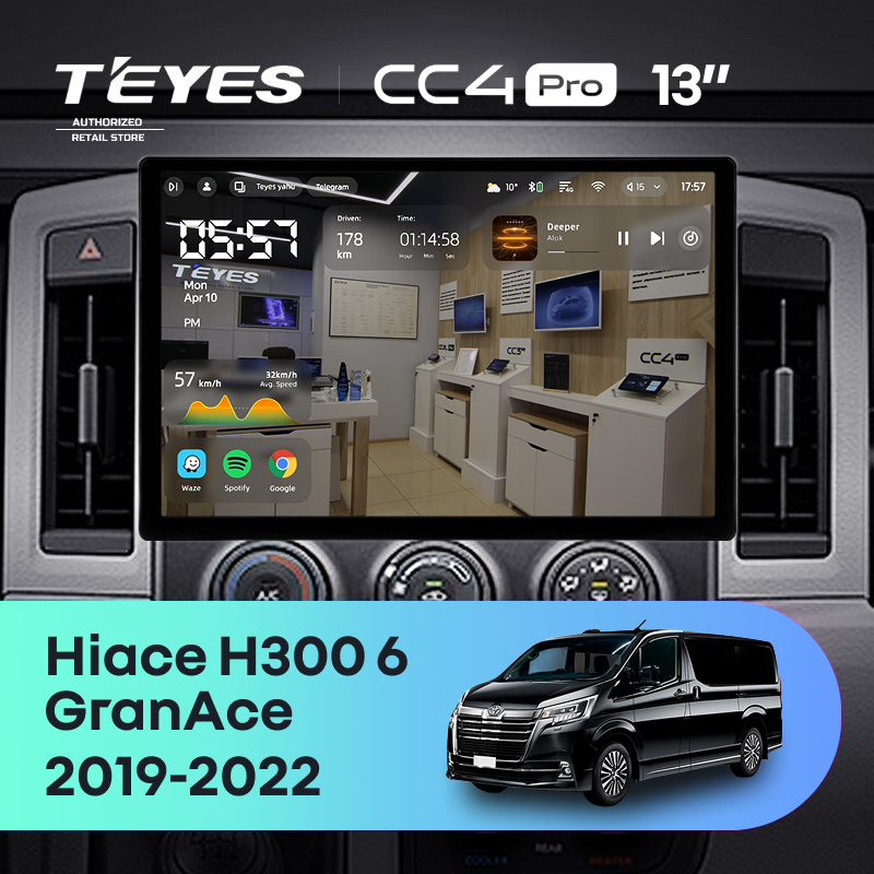 Штатная магнитола Teyes CC4 Pro 8/128 Toyota Hiace H300 VI (2019-2022) Тип-A (13&quot;)
