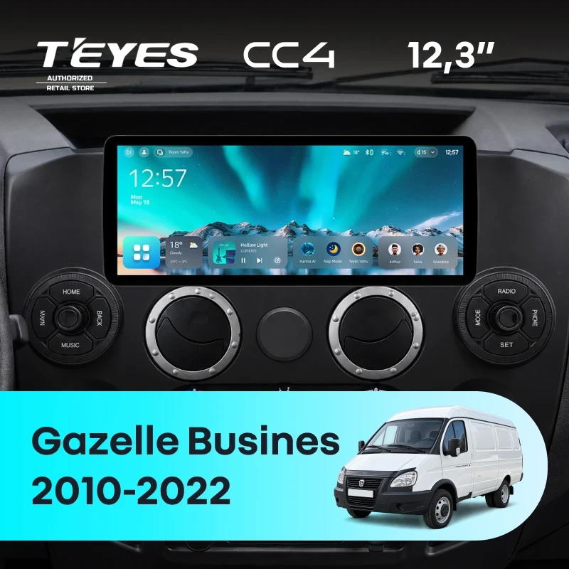 Штатная магнитола Teyes CC4 12.3" 8/128 GAZ Gazelle Busines (2010-2022) (авто с клим., с RGB деф.)