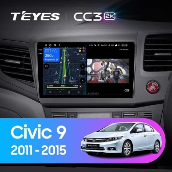 Штатная магнитола Teyes CC3 2K 360 6/128 Honda Civic 9 FB FK FD (2011-2015) Правый руль