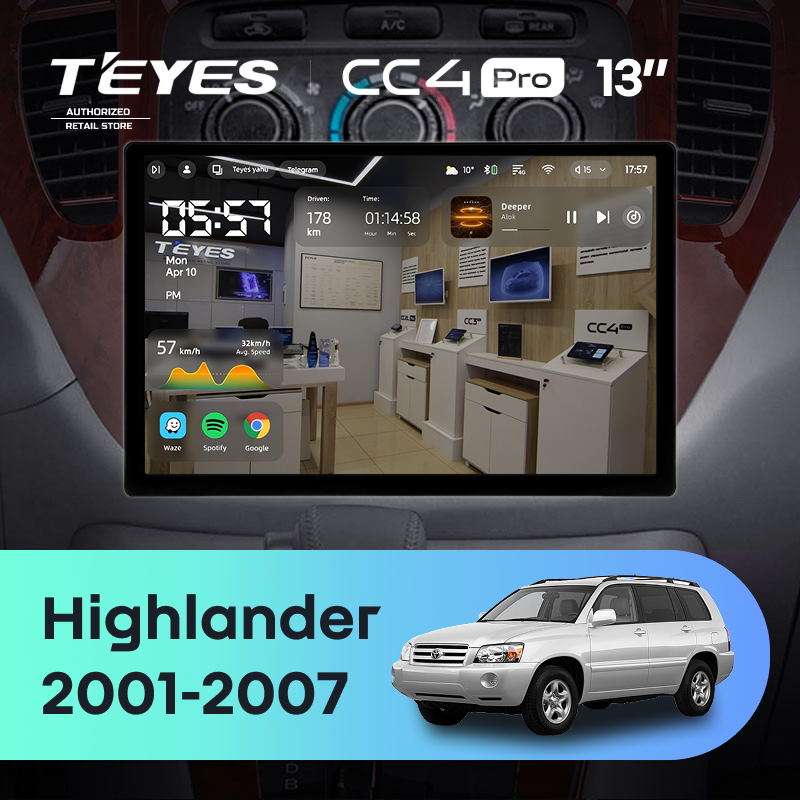 Штатная магнитола Teyes CC4 Pro 8/128 Toyota Highlander 1 XU20 (2001-2007) (13&quot;)