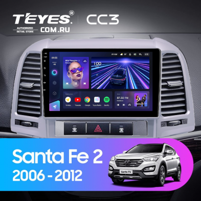 Штатная магнитола Teyes CC3 4/32 Hyundai Santa Fe 2 (2006-2012) (Серебро)