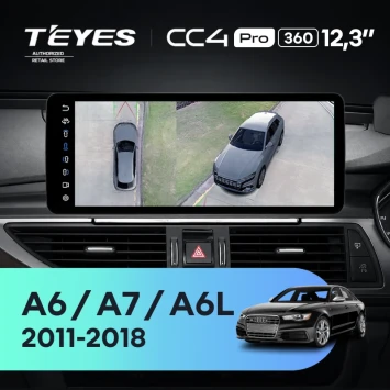 Штатная магнитола Teyes CC4 Pro 12.3" 360 12/256 Audi A6 C7 4 A6L (MHI2 System) (2014-2018) Правый руль