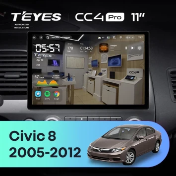 Штатная магнитола Teyes CC4 Pro 12/256 Honda Civic 8 FK FN FD (2005-2012) (11")
